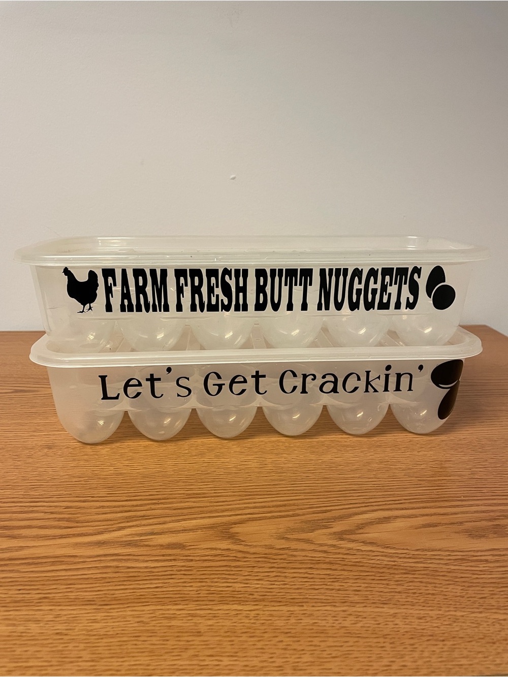 2 Plastic Egg Carton Storage Container Funny Saying